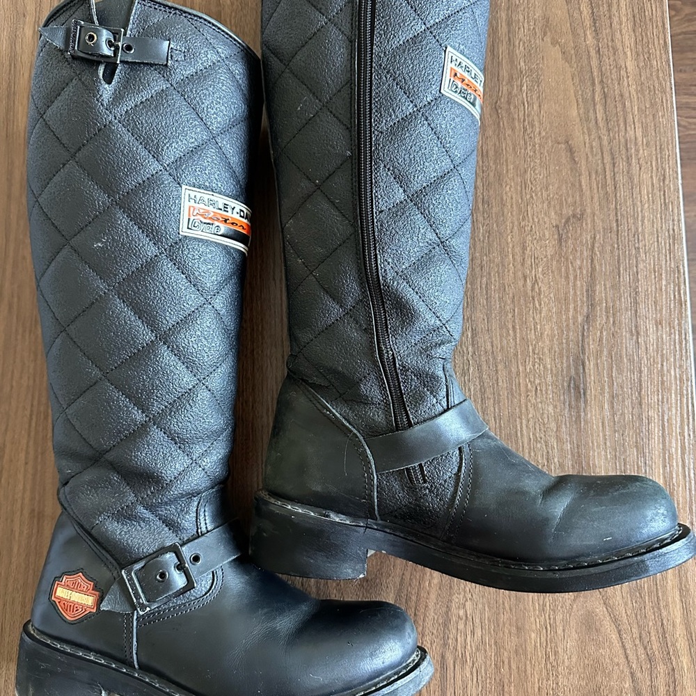 Harley-Davidson Black Quilted Leather Long Boots